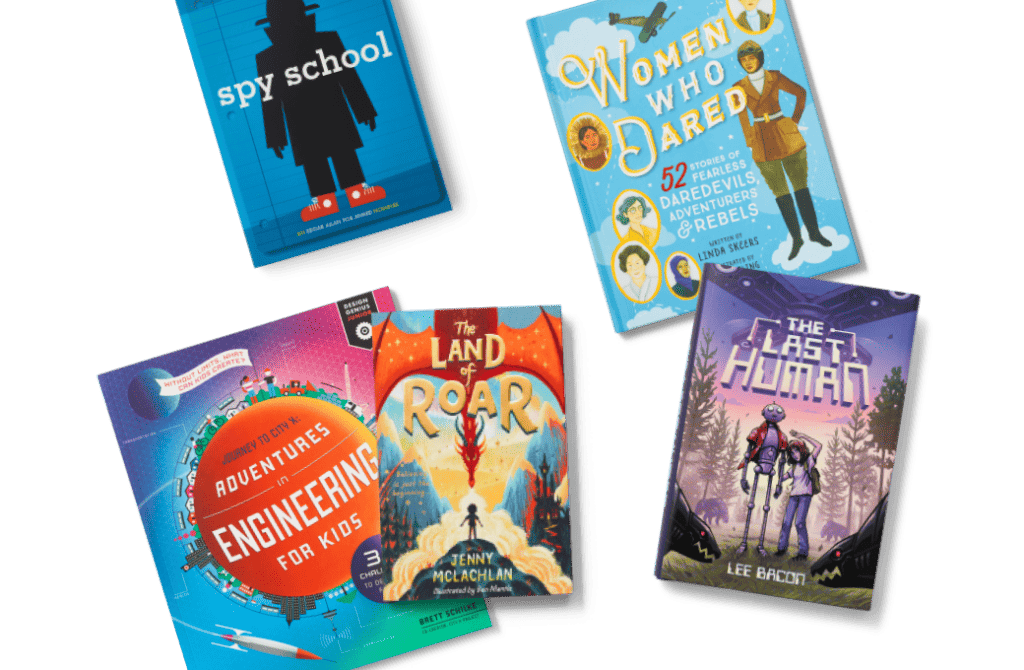 Arrangement of five books representing books of different genres.