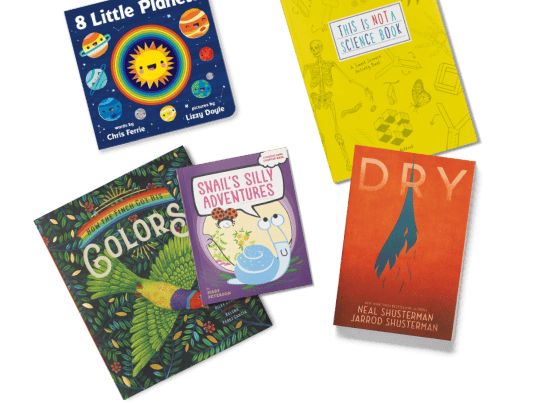 Arrangement of five books representing books for different grades.