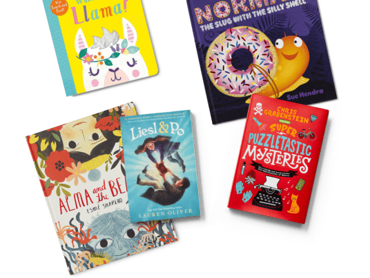 Arrangement of five books representing books of different types.